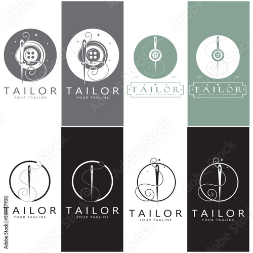 tailor logo icon illustration template combination of buttons for clothes, thread and sewing machine, for clothing product design, convection companies, fashion in vector form