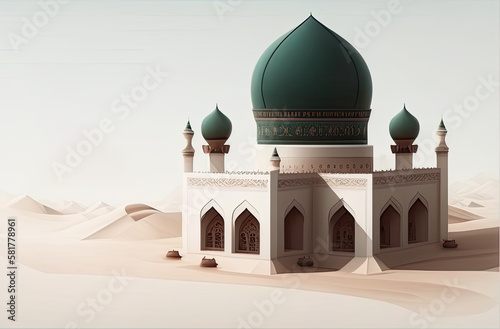 A green and white building with a green dome and a green dome. Generative AI photo