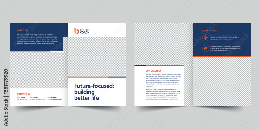 Business Coach bifold brochure template. A clean, modern, and high-quality design bifold brochure vector design. Editable and customize template brochure