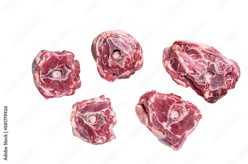 Raw lamb neck meat on cooking table  Isolated, transparent background.