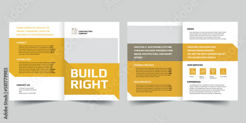 Construction Company bifold brochure template. A clean, modern, and high-quality design bifold brochure vector design. Editable and customize template brochure