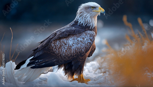 Captivating Portraits of Eagle Braving the Snow. Generative AI © ShadowHero