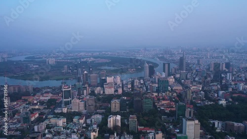 Wallpaper Mural Aerial view of Ho Chi Minh City and Saigon river in clear sunny afternoon light. Aerial crane shot Part one. Torontodigital.ca