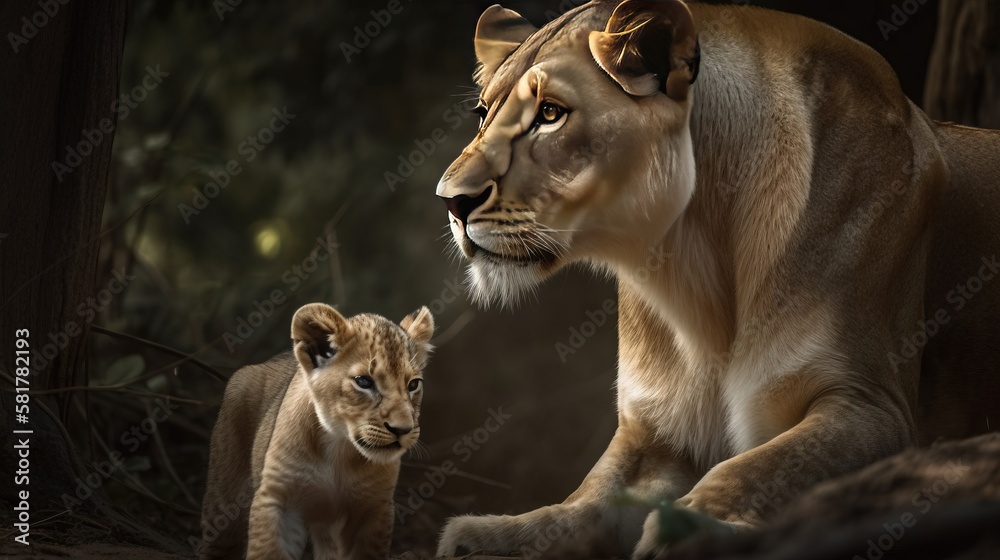 Lion mother and Lion child. Mother and child concept. Father and child ...
