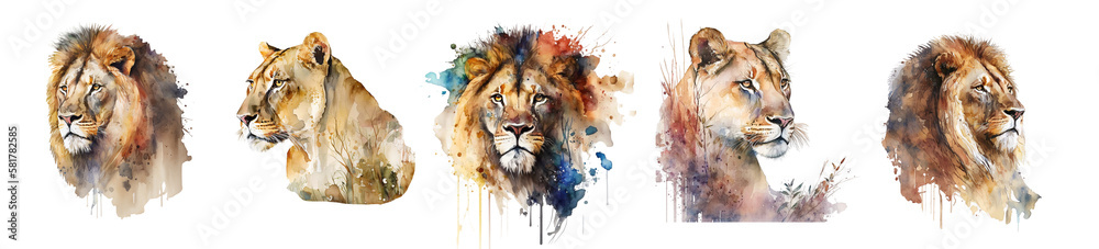 Photo &amp; Art Print Lions and Lionesses - watercolor clipart created with ...