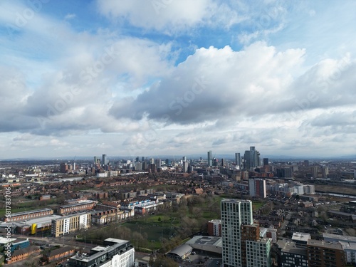 Aerial view of buildings and landmarks with views towards Manchester city centre.  © ReayWorld