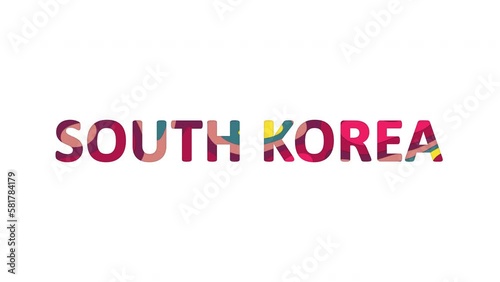 Multi-colored inscription country name SOUTH KOREA with colored spots floating inside. Looped from frame 120 to 839, Alpha BW at the end