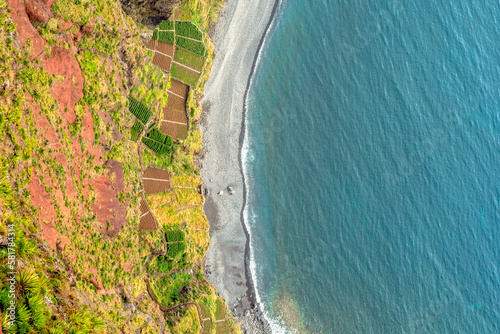 View of southern coast of Madeira from Cabo Girao, highest cliff skywalk in Europe, Portugal
