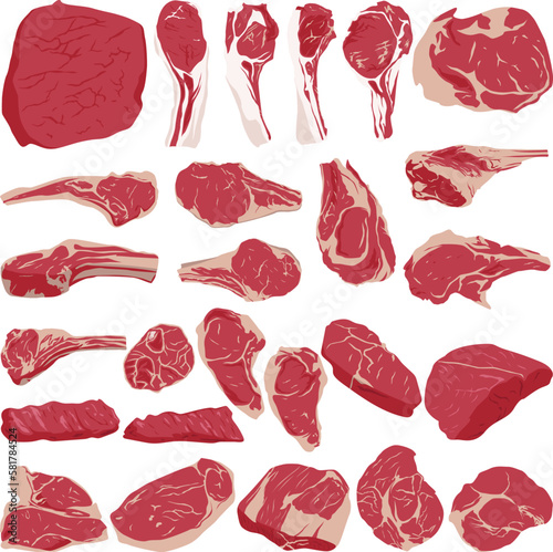 Set of beef vector illustration. Meat clipart
