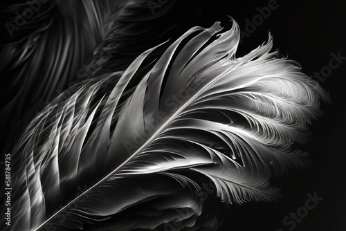 BW abstract art of a bird feather. Generative AI