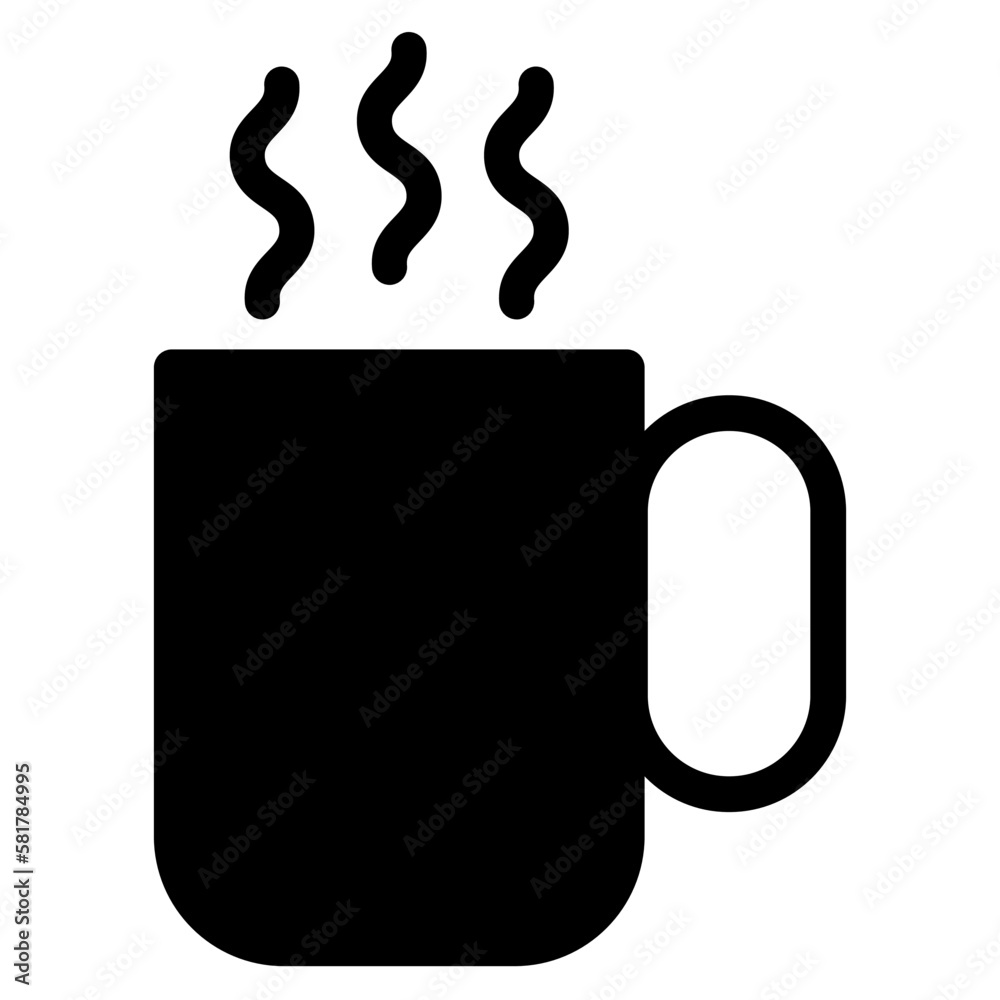 Coffee mug or cup, hot beverage object, black color vector icon for infographic, website or app with steam isolated on white background. Coffee mug or cup, hot beverage object, black color vector icon for infographic, website or app with steam isolated on white background.