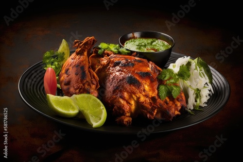 Indian cuisine's national dish is tandoori chicken. Generative AI photo