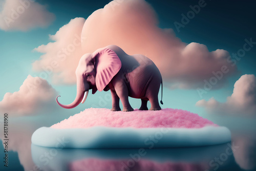 Un éléphant poser sur un espèce de nuage en sucre rose - generative AI photo