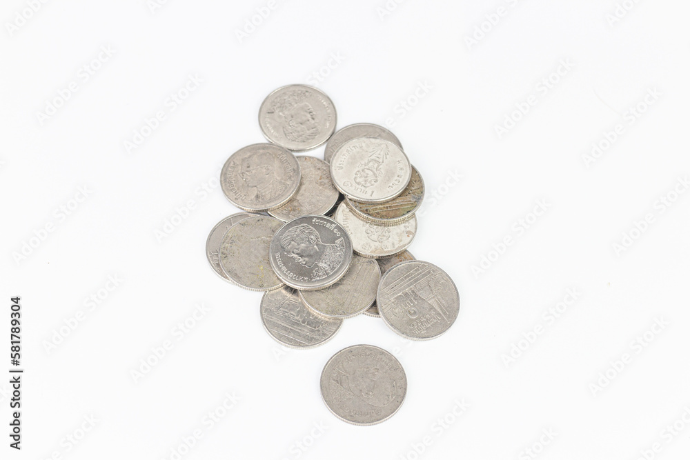 Thai Baht coins isolated on white background with clipping path. Thai Baht coins isolated on white background with clipping path.