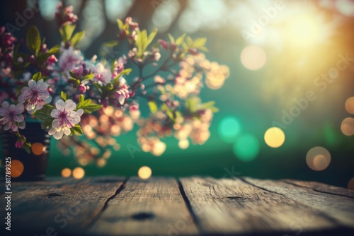 Spring flowers on wooden bokeh background © CreativeChaos