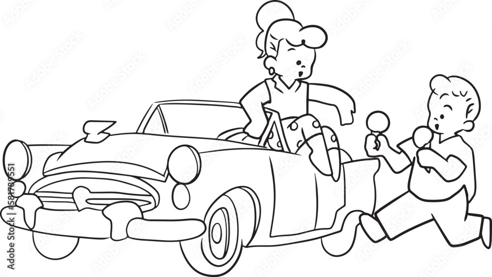 Cartoon woman car doodle kawaii anime coloring page cute illustration ...