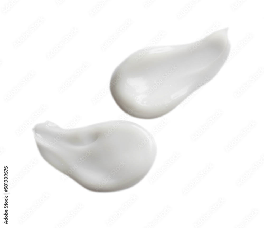 Samples of facial cream on white background, top view Samples of facial cream on white background, top view