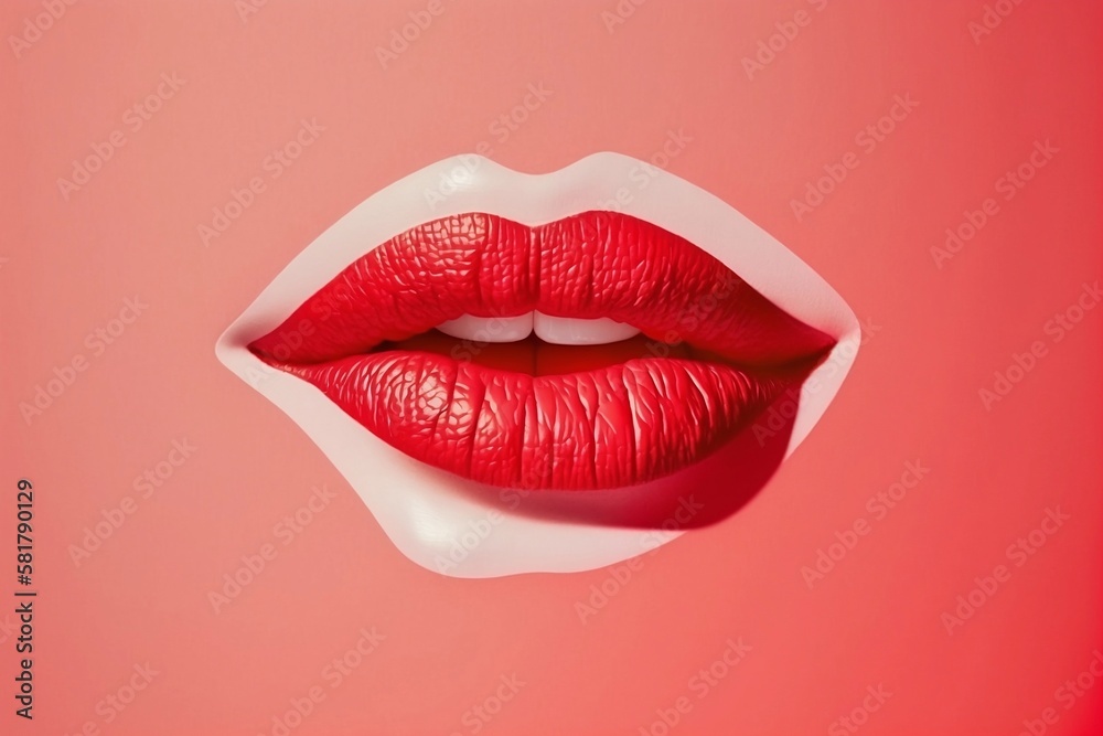 Red Lips on a Pink Background. Generative AI