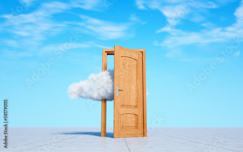 Slika na platnu Cloud comes out the open door. Creative mind and escape concept.