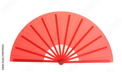 Bright red hand fan isolated on white