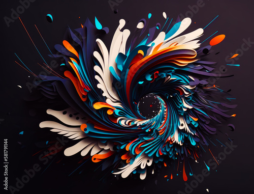 Colorful swirls on black background. Generative AI.