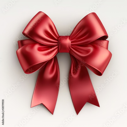 Red bow on white background. Generative AI.