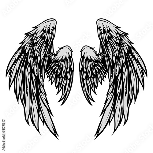 Hand-Drawn Wing Vector Illustration in Tattoo Style