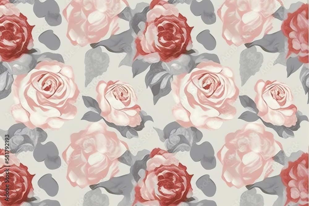 Pattern roses in shades, red pink background (Ai generated)