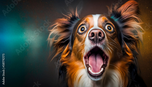 Amazed Dog  A Captivating Display of Fascination and Delight Against a Colorful and Striking Backdrop. Generative AI