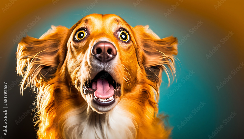 Surprised Dog: A Playful and Amusing Expression of Wonder and Amazement on a Vibrant Background. Generative AI