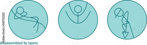 set of icons of public people in different areas, on holiday in sports, at work, round icons new author's design