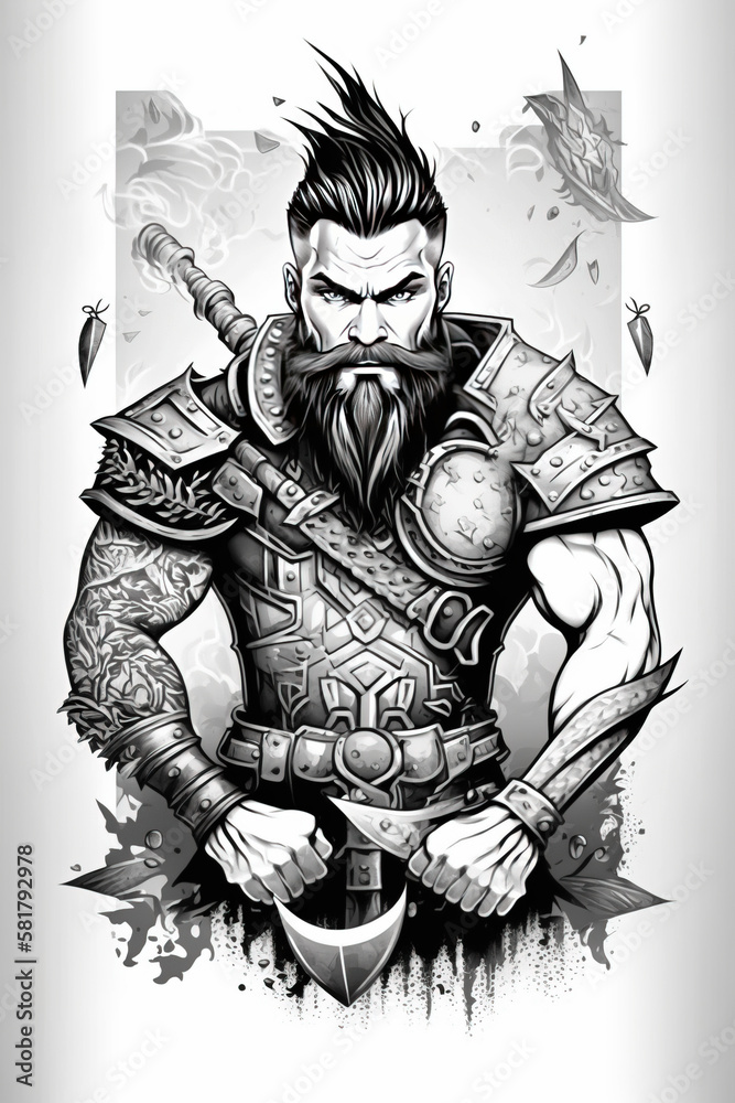 Fototapeta premium A colouring book page: Viking warrior, Norse mythology, Vikings created with Generative AI technology