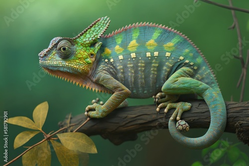 Chameleon of Mount Hanang ( Trioceros hanangensis). Generative AI © AkuAku