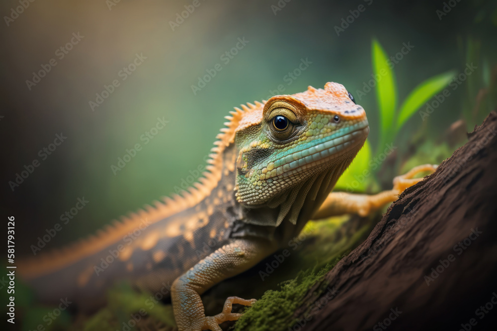 green lizard on a tree, Generative AI green lizard on a tree, Generative AI