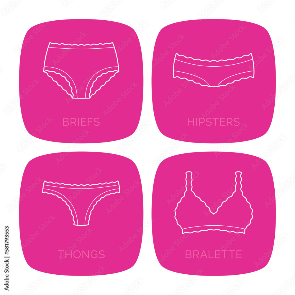 Vector set of women's underwear icons. Isolated on white background