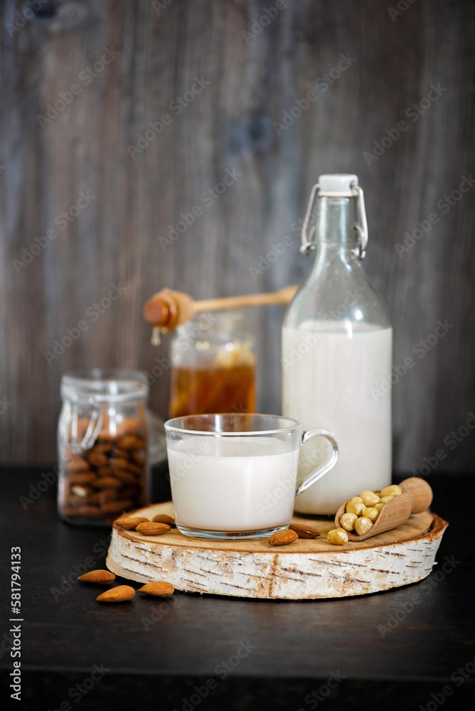 Homemade almond milk with honey Homemade almond milk with honey