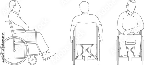 Sketch vector illustration of a disabled person riding in a wheelchair