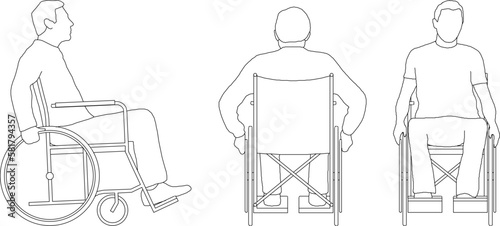 Sketch vector illustration of a disabled person riding in a wheelchair