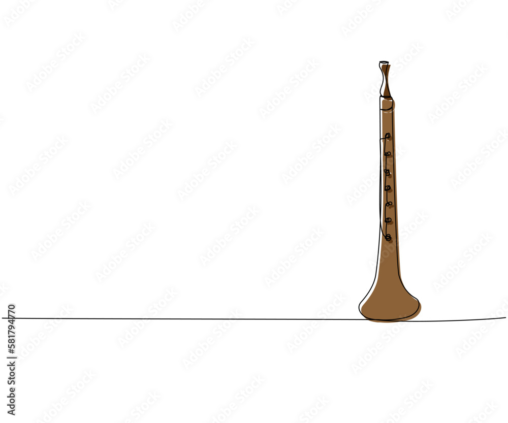 Surma one line color art. Continuous line drawing of music, wind ...