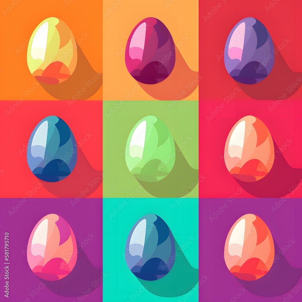 Set of nine colorful easter eggs