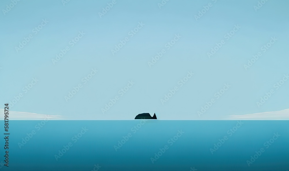  a lone black animal is in the middle of the ocean.  generative ai