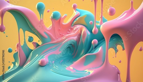 Background of liquid pastel colors. Liquid pastel wallpaper. Liquid pastel paints mixing while falling. Paints and colored drops. Generated by AI.