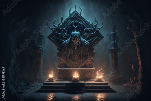 Eerie and Spooky Cultist Altar to an Evil Entity or God, Concept Art, Digital Illustration, Generative AI photo