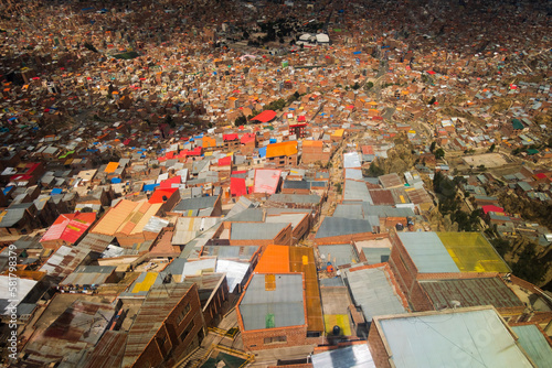 la paz aerial view of overcrowded populated big metropolis area in Latin America Bolivia capital 