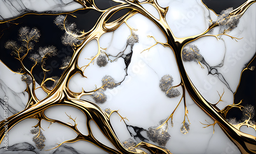 White Gray Glossy, Liquid marble Concept design abstract,azure tones with golden, Paint marble texture. Alcohol ink colors, Generative Ai.