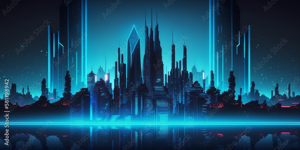City futuristic horizon background with blue light .created with generative ai