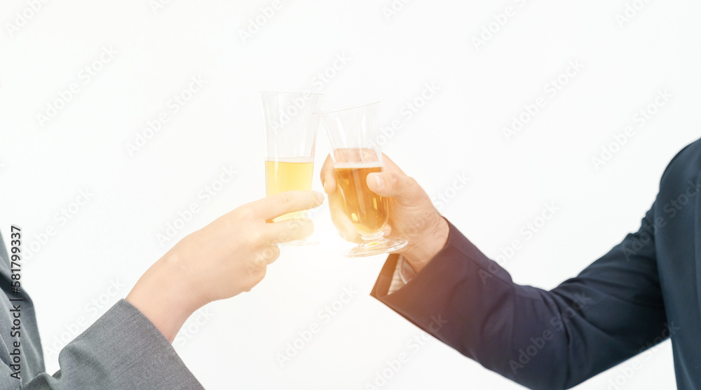 Business people drinking champagne to celebrate success of investment agreement after meeting, teamwork and partnership concept. Business people drinking champagne to celebrate success of investment agreement after meeting, teamwork and partnership concept.