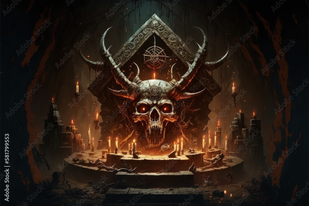 Eerie and Spooky Cultist Altar to an Evil Entity or God, Concept Art