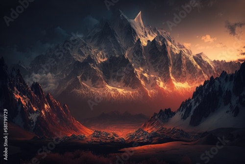 a dawn mountain range possess lovely lighting. Generative AI