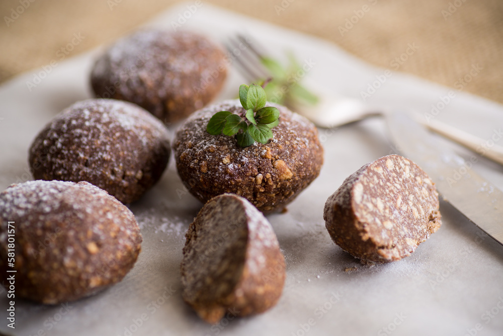 chocolate sweet cakes from mashed biscuits with additives chocolate sweet cakes from mashed biscuits with additives